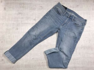 アバクロンビー＆フィッチ Abercrombie&Fitch ロールアップ アンクル丈 スキニー デニムパンツ ジーンズ レディース ストレッチ 29×32 青