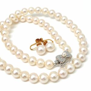 TASAKI(田崎真珠)テリ良し!!◆アコヤ本真珠ネックレス&K18 イヤリング◆M 約34.8g 約43.0cm 7.0-8.5mm珠 pearl パール jewelry EA8/EC8