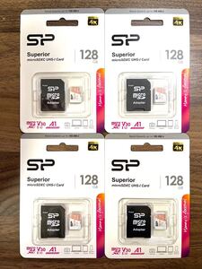 microSDカード 128GB(アダプター付き)シリコンパワー【4個セット】