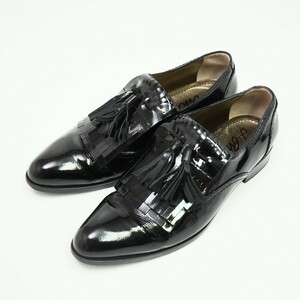 MF9709▼イタリア製▼ランバン/LANVIN*パテントレザー タッセルシューズ ローファー 靴*37(23.5cm相当)*エナメル*ブラック