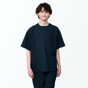 ★送料無料★無印良品 風を通すストレッチサッカーヘンリーネック半袖布帛Ｔシャツ 新品 各色&各サイズ質問欄にてご要望に合わせて対応