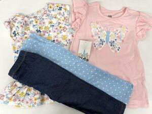 kids キッズ 女の子 半袖 ズボン 夏服 組み合わせ自由 4点セット 4T / 4歳 お花 蝶々 ドット チュニック レギンス 保育園着にも◎