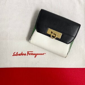 極 美品 Salvatore Ferragamo サルヴァトーレフェラガモ ガンチーニ レザー 二つ折り 財布 ウォレット 小銭入れ 札入れ マルチカラー 72330