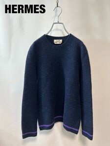 D0078★10 高級 HERMES エルメス 肉厚 総柄 ニット セーター トップス JPタグ Msize カシミヤ