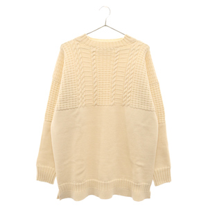 メゾンマルジェラ 22SS CABLE KNIT WOOL SWEATER デザイン切り替え ウール クルーネックスニット セーター アイボリー S30GP0336 S17911