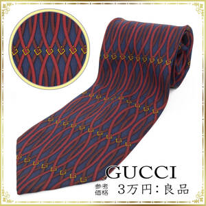 GUCCI グッチ ネクタイ 正規品 オールオーバー 総柄 ロープ調 イタリア製 シルク100% メンズ ビジネス ネイビーブルー レッド Gロゴ 希少