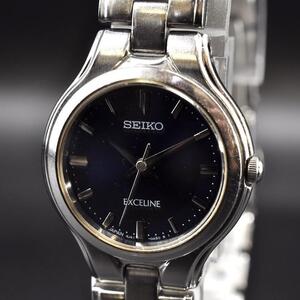 SEIKO セイコー EXCELINE エクセリーヌ 4J41-0A50 クォーツ ブルー 青 シルバー 銀 レディース 女性 腕時計 電池交換済 w-11138