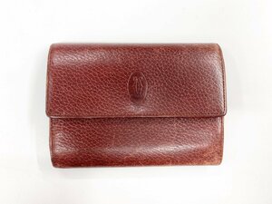 中古品 Cartier カルティエ マストライン 財布 三つ折り財布 がま口 赤 レザー レディース ヴィンテージ 小物