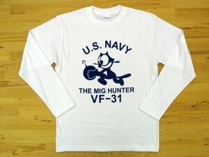 U.S. NAVY VF-31 白 5.6oz 長袖Tシャツ 紺 L ミリタリー トムキャット VFA-31 USN