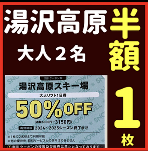 湯沢高原スキー場リフト券大人２名半額券1