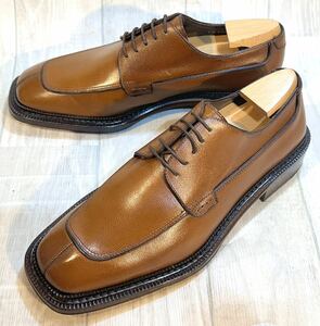 【未使用】Salvatore Ferragamo フェラガモ◆25.5cm 7.5 3E◆Uチップ ダービーシューズ 革靴 ビジネスシューズ ドレスシューズ ITALY製 茶