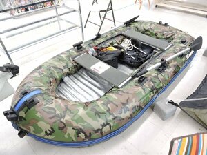 【引取限定】 ZephyrBoat ゼファーボート 迷彩 カモフラ ゴムボート オーバルタイプ 電動ポンプ付き 現状品[B111I137]