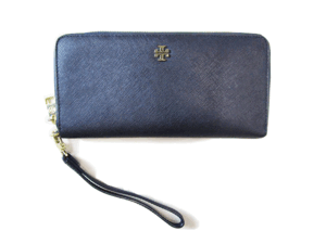 (D) TORY BURCH ラウンドジップ ファスナー 長財布 ブラック レザー ウォレット トリーバーチ