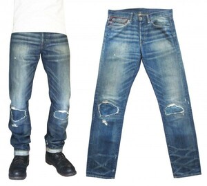 DENIM＆SUPPLY SLIM FIT VINTAGE DENIM 31 デニム&サプライ クラッシュ ヴィンテージ加工 ストレート デニム リペア 星条旗 スタッズ