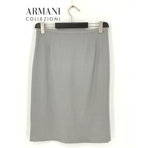 B0077/極美品 ARMANI COLLEZIONI アルマーニコレツィオーニ ウール タイト スリット ミモレ丈 膝丈 スカート44 L 灰色 レディース スーツ用