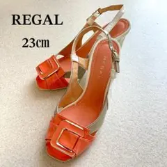 【極美品】REGAL リーガル サンダル ヒール オレンジ バイカラー バックル