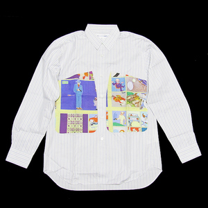 コムデギャルソンシャツ　シャツ　コミック柄　×　ストライプ　S　comme　des　garcons　shirt　