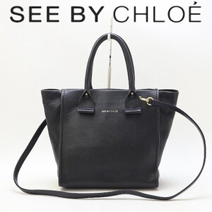 ◆SEE BY CHLOE シーバイクロエ レザー 2Way 斜め掛け ショルダー トート ハンド バッグ ダークネイビー