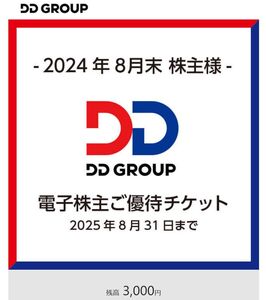 【送料無料・匿名配送(取引ナビにて通知) 】DDホールディングス 株主優待 電子株主優待チケット 3000円分 2025年8月31日まで