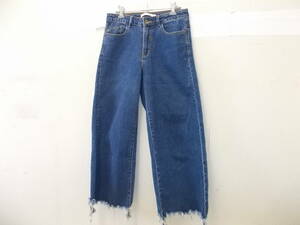 b1221◆ZARA Trafaluc denimwear デニムパンツ◆EUR34 ザラ ワイド ジーンズ 裾切りっぱなし カットオフ インディゴブルー色 3I