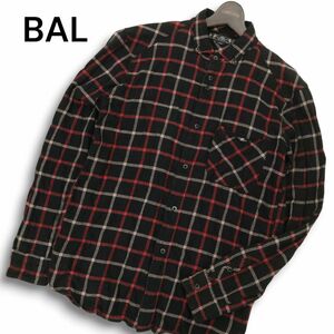 BAL バル 通年★ フランネル チェック柄 長袖 秋冬 コットン100% カジュアル シャツ ブラック 日本製 Sz.L メンズ　C4T09570_A#B