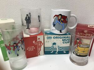 refle03 【保管品】ルパン三世 グラス マグカップ 4点 まとめ売り LUPIN Ⅲ オリジナル 非売品 モンキー・パンチ ESSO レトロ【現状品】