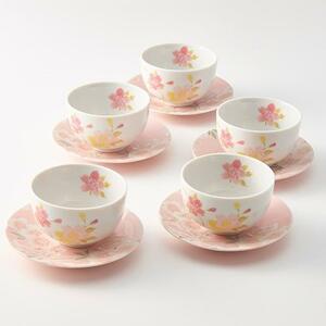 美濃焼！ ☆天寿花園・茶托付煎茶揃☆ V4069-6 新品 湯呑 紅茶 ミルク ラテ エスプレッソ グラス　タンブラー ギフト