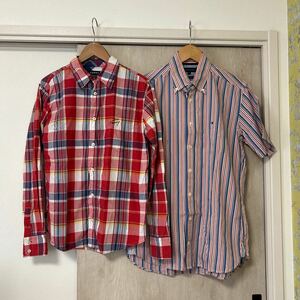 1円スタート TOMMY HILFIGER 半袖 長袖 シャツ 2枚セット トミーヒルフィガーボタンダウン ストライプ柄 チェック 