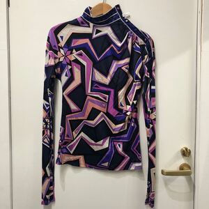 EMILIO PUCCI FIRENZE エミリオプッチ シルク カットソー 長袖 ハイネック イタリア製 US4 I38 ストレッチ 上質 トップス 総柄 