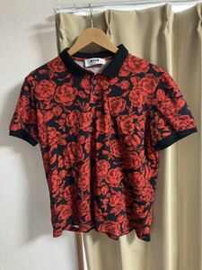 【美品】MSGM ポロシャツ アロハシャツ Mサイズ　48 赤 黒 花柄 バラ