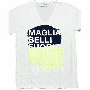 新品 MADE IN ITALY製 MAGLIA「MAGLIA BELLI FUORI」ロゴプリントVネックTシャツ ホワイト Mサイズ マリア イタリア製