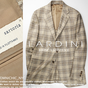 ■最高級サルトリアライン/最高峰カシミヤ100％/新品22万【LARDINI】SARTORIAラルディーニチェック3Bテーラードジャケット52R/L～XL相当