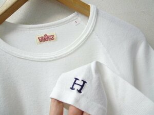 ◆HRM ハリウッドランチマーケット 定番人気　美品 フライス　サーマル H刺繍 クルーネック カットソー　長袖 Tシャツ 白 サイズ3