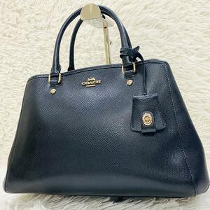  R533 極美品 COACH コーチ ハンドバッグ トートバック チャーム 大容量 レザー ブランドロゴ レディース 黒 ブラック