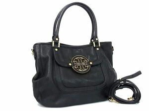 1円 ■美品■ TORY BURCH トリーバーチ アマンダ レザー 2WAY トートバッグ ショルダーバッグ ハンドバッグ 斜め掛け ブラック系 FB4154