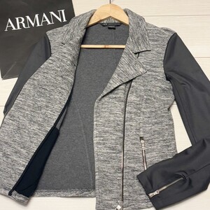 未使用級/Mサイズ●ARMANI EXCHANGE アルマーニ エクスチェンジ スウェット ライダースジャケット レディース ダブルジップ プレートロゴ