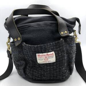 【Folna Harris tweed】　ショルダーバッグ　ハンドバッグ　２WAY　ブラック　鞄　中古　ハリスツイード　Folna