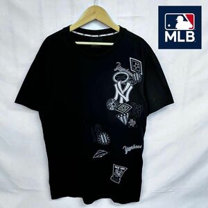 MLB ヤンキース 半袖Tシャツ メンズ XLブラック黒 刺ワッペン 美品