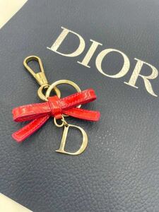 値下げ【美品】レア★Christian Dior ★ 【クリスチャン・ディオール 】キーホルダー キーリング バッグチャーム ゴールド エナメルリボン