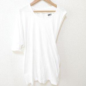 美品 MM6 エムエムシックス メゾンマルジェラ ASYMMETRY SLEEVE BACK DRAPE TEE アシメスリーブ カットソー Tシャツ S ホワイト ◆