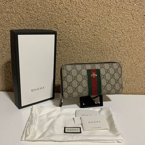 良品　 GUCCI グッチ シェリーライン　ビー　蜂　PVCレザー　 ラウンドファスナー ジッピーウォレット 長財布