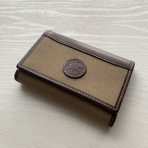 HUNTING WORLD Leather Cotton Compact Key Case ハンティングワールド コンビ レザー キャンバス 3つ折り 6連 キーケース ナチュラル