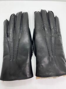 ★美品★ gloves orylag 手袋 レザーグローブ ITALY 高級ファー グローブス　羊革　内側ラビットファー　全長約25cm 革 ブラック