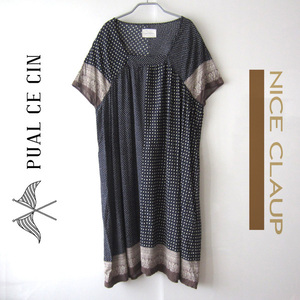 美品　pual CE CIN NICE CLAUP／ナイスクラップ★　ドット　エスニック柄　切替ワンピース