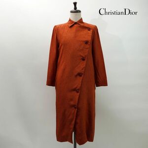 美品 Christian Dior クリスチャンディオール 斜めボタン 襟付きシャツワンピース レディース オレンジ サイズ7*NC55