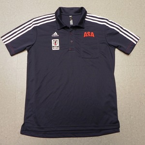 ☆良品☆JFA☆サッカー 日本代表☆adidas☆アディダス☆ASA☆朝日新聞☆半袖 ポロシャツ☆サイズL☆紺 ネイビー★b