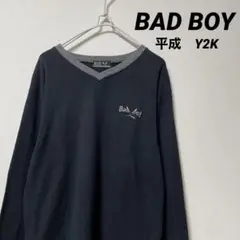 BAD BOY 古着　ロンt   刺繍ロゴ　Vネック　平成　Y2K アーカイブ