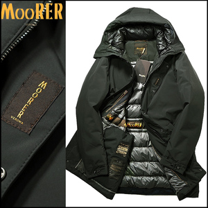 コレを超える品質はない！紳士の頂点30万【MOORER】ムーレーALIBRANDO/上品なフォレスト色/AQUA撥水フーデッドダウンコートジャケット48/M