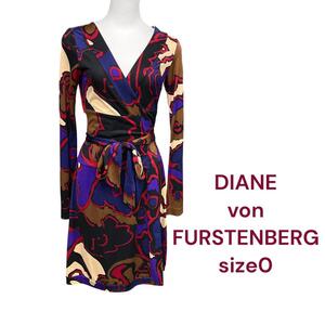 美品　ダイアンフォンファステンバーグ　おしゃれ総柄　シルク　ワンピース　M4G562　DIANE von FURSTENBERG　0　S　7号　カシュクール