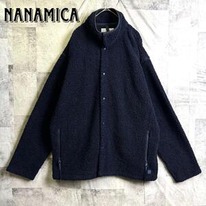 美品 名作 nanamica ナナミカ nanamickan ボアフリースジャケット オーバーサイズ ウール混フリース ネイビー 紺 M